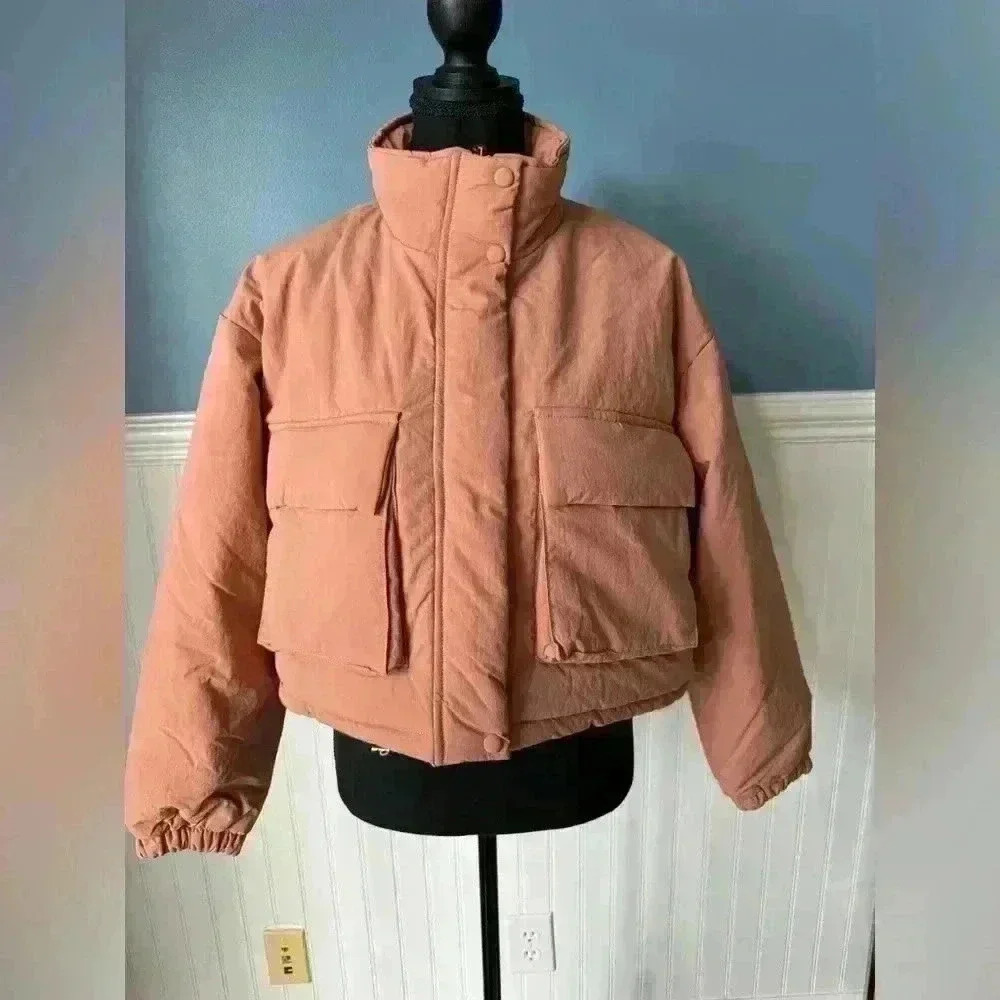 NEW BLANKNYC Nylon Puffer Jacket ~ Coral ~ Large